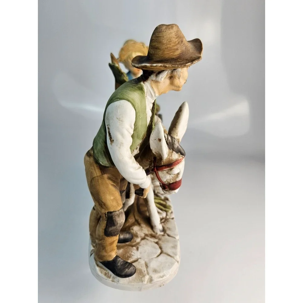 Vintage Set of 2 Donkey Cart Figurines Man Boy Far Donkey Scene‎ Rustic See Desc